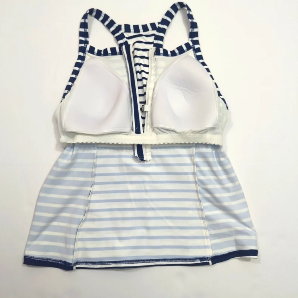Land's End Chlorine Resistant High Neck Zip Front Racerback Tankini Top